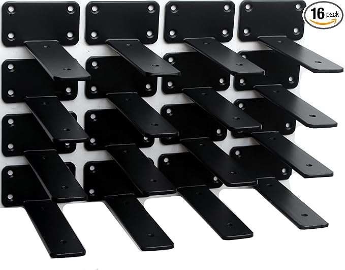 16 Pack - 5 inch Black Hidden L Shelf Bracket Iron Floating Shelf Brackets by MHMYDZ