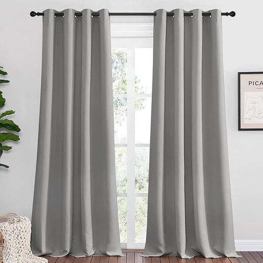 NICETOWN Silver Grey Room Darkening Curtain Panels 90" Long by NICETOWN