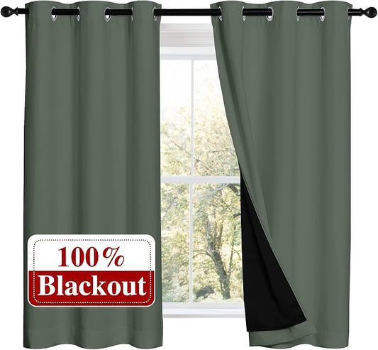 NICETOWN 100% Blackout Curtains 54 inches Long, Double-Deck Completely Blackout by NICETOWN