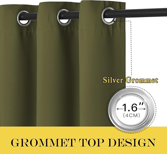 NICETOWN Patio Blackout Curtain Panels - Extra Wide Sliding Door Thermal Insulated Drape, Privacy Room Divider Curtain for Bedroom Office (Olive Green, 66 x 118 Inch Long)