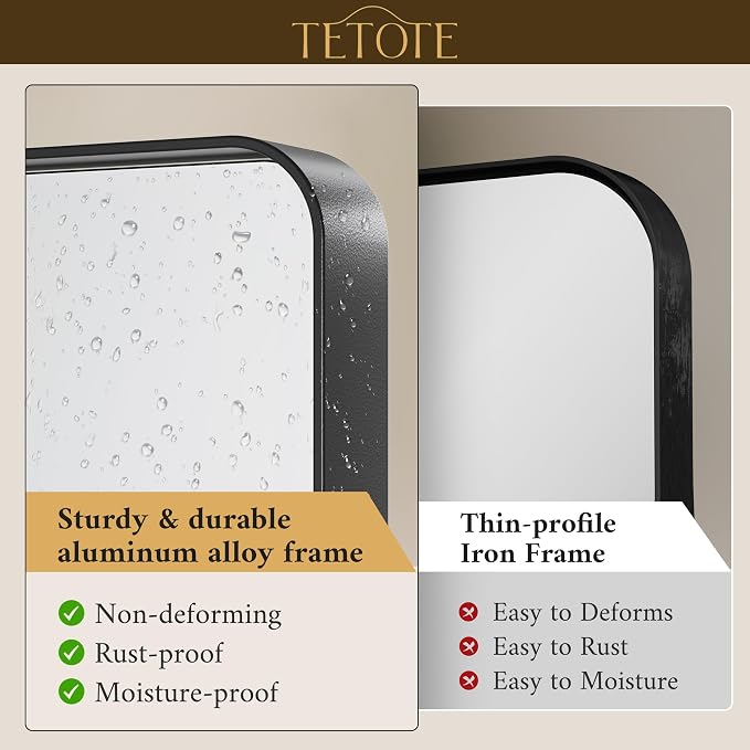 TETOTE 48 x 24 Inch Black Frame Mirror, Bathroom Vanity Mirror - Image 3