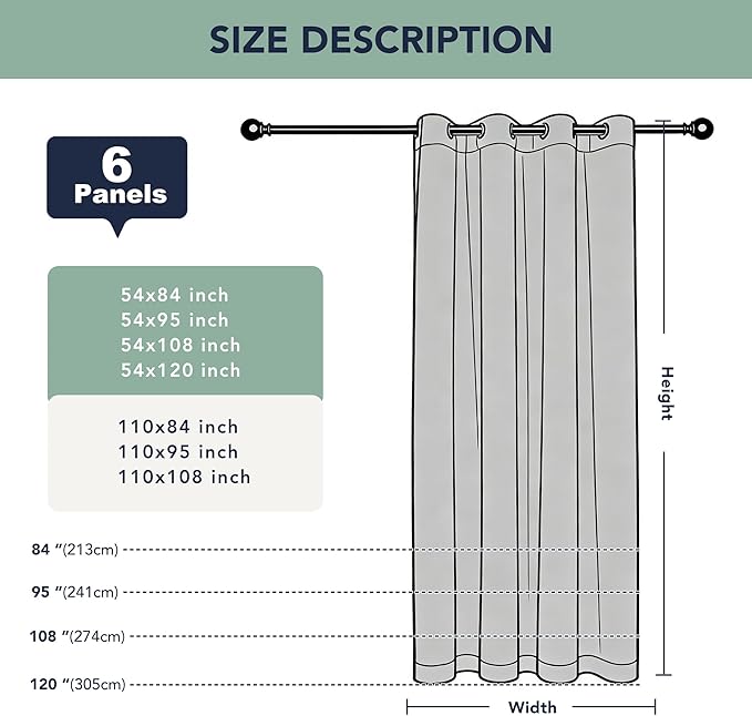 Outdoor Curtains for Patio Waterproof - 6 Panels Privacy Weatherproof Outside Curtains with Grommets for Pergola, Gazebo, Porch, Cabana, Balcony, 54 x 108 Inch, Navy