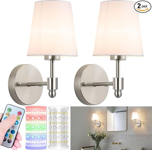 Battery Operated Wall Sconces Set Of 2, Wireless Battery Wall Light by Nekhung