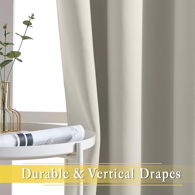 NICETOWN Room Darkening Short Curtain 54 inches Long for Living Room, Grommet Sound Reducing Thermal Insulated Curtains for Bedroom Nursery Window, 46W x 54L, 1 Piece, Natural