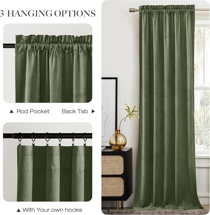 NICETOWN Sage Green Extra Wide Velvet Curtains 84 inches Long 2 Panels - Image 6