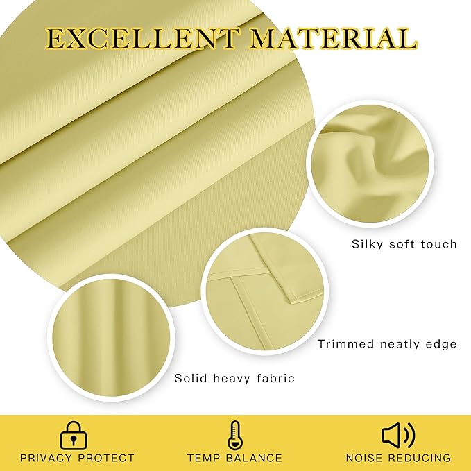 NICETOWN Blackout Curtains 120 inch Length for Sliding Glass Door, Grommet Thermal Insulated Room Darkening Sound Reducing Drapes for Room Divider, 1 Panel, W52 x L120, Paler Yellow