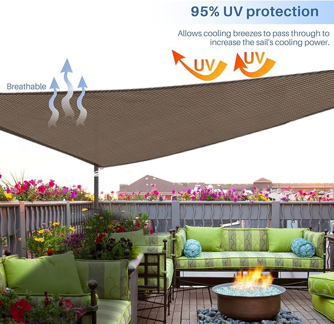 E&K Sunrise 19' x 19' x 19' Sun Shade Sail Triangle Canopy Shade Cover UV Block for Patio Backyard Garden Outdoor (Brown)