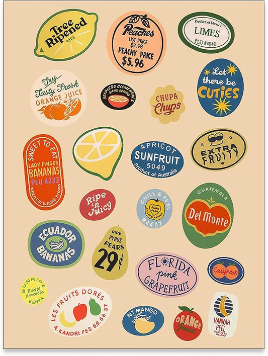 Trendy Kitchen Canvas Wall Art Vintage Fruit Market Pictures Prints Retro Food by PDFI