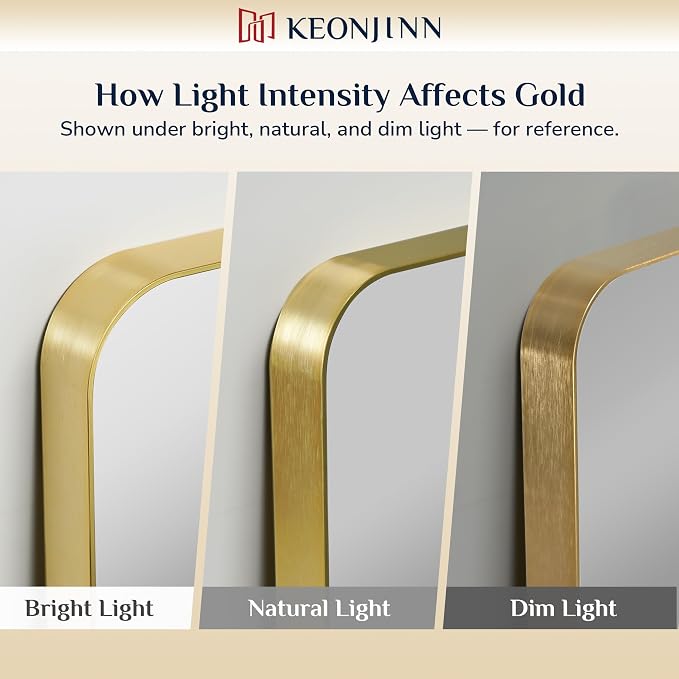 Keonjinn Gold Bathroom Mirrors for Over Sink, 22” x 30” Rounded Rectangle - Image 9
