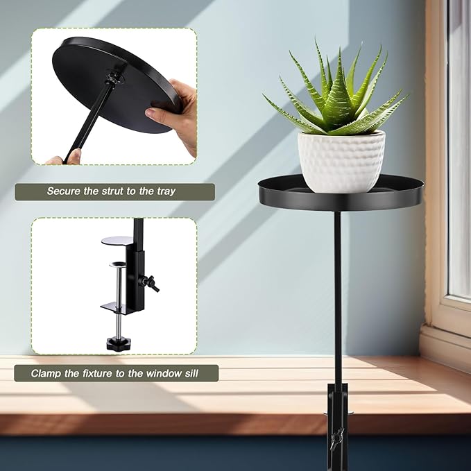 1 Pcs Window Sill Plant Shelf 7.9''D x 14.2''H Adjustable Window Shelf Windowsill Clamp Tray for Indoor Plants Metal Windowsill Extension Tray Planter Floating Shelves for Indoor Outdoor