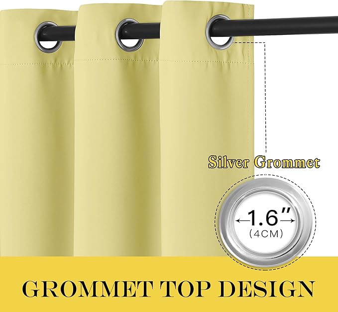 NICETOWN Blackout Curtains 120 inch Length for Sliding Glass Door, Grommet Thermal Insulated Room Darkening Sound Reducing Drapes for Room Divider, 1 Panel, W52 x L120, Paler Yellow