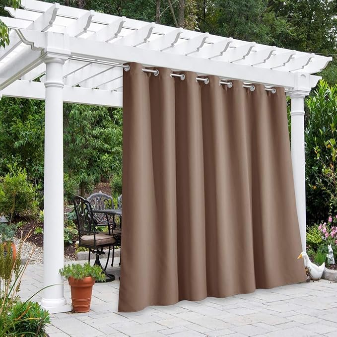 NICETOWN Outdoor Curtains for Patio W100 x L95 inch 2 Pieces, Sun Blocking Screen Shades 100% Privacy for Porch, Pergola, Lanai, Outside Deck, Weatherproof Blinds for All Season, Tan