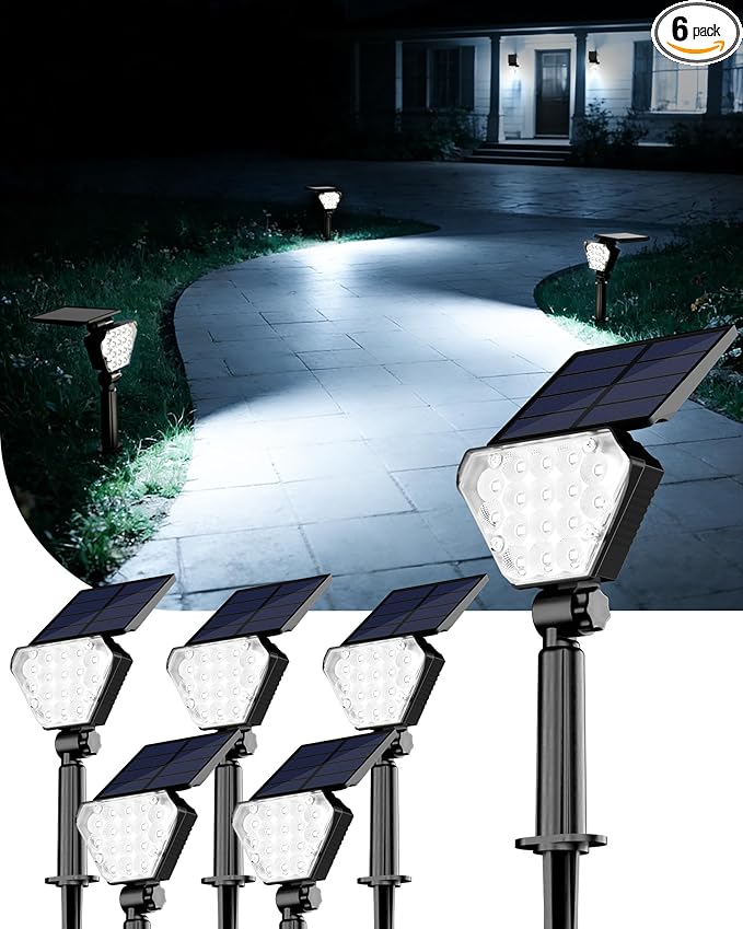 T-SUN Solar Lights Outdoor Waterproof IP65, 6 Pack LED Solar Spot Lights Color Changing IP65 Waterproof Smart Auto On/Off for Outside Landscape Garden Yard Lawn Pathway Patio Driveway