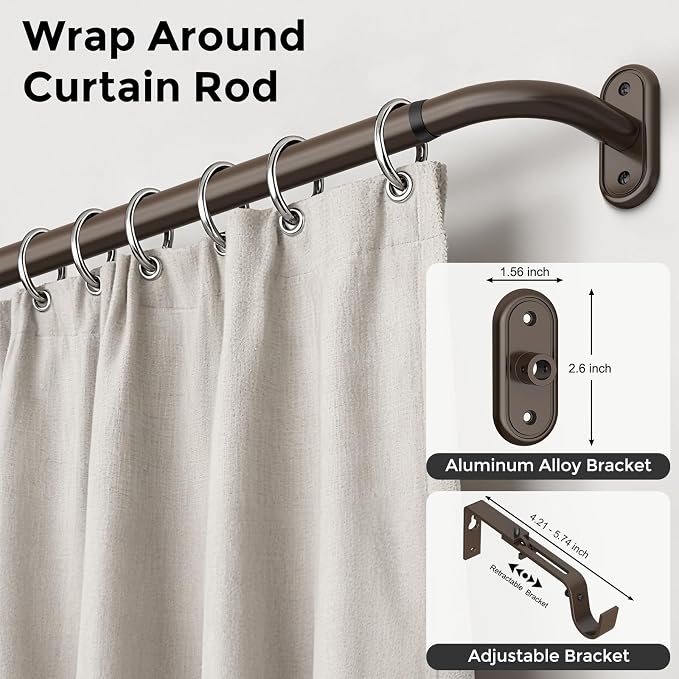Curtain Rods 36-88 Inch, Bronze Wrap Around Blackout Curtain Rods - Image 2