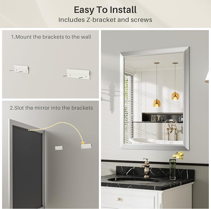 36x36 Inch Brushed Silver Bathroom Mirror - Image 6
