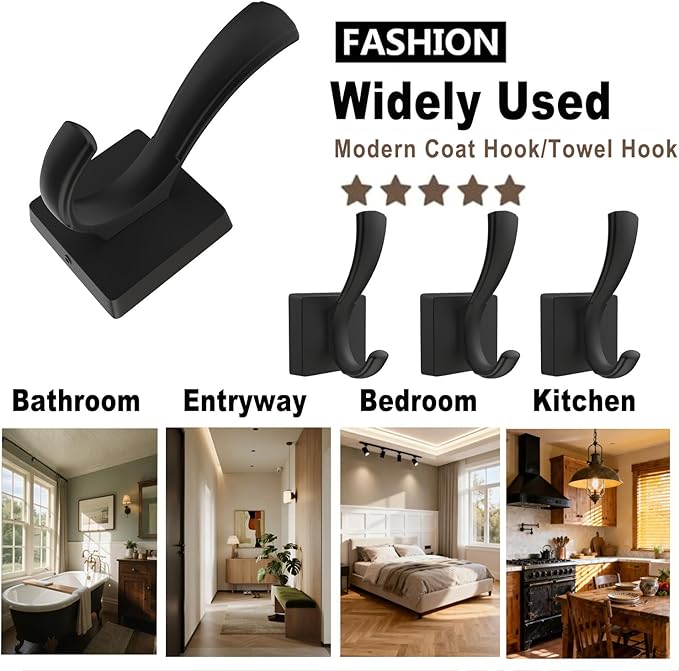 TOFIIGREM Black Towel Hooks, Coat Robe Hooks Bathroom Entryway Mudroom Pool - Image 6