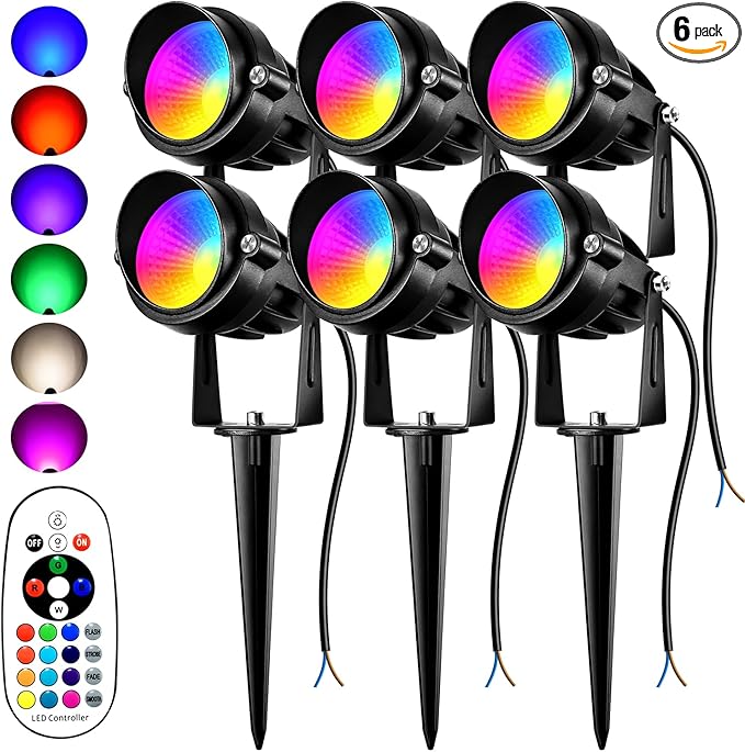 Spotlight Outdoor RGBW Low Voltage Landscape Lights, 12V-24V Color Changing Landscape Lights with Remote Control Landscape Spotlights for Garden Yard Path Tree Decorative (6 Pack)