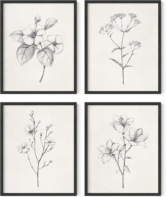 HAUS AND HUES Grey Floral Wall Art by HausandHuesArtPrints