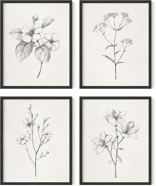 HAUS AND HUES Grey Floral Wall Art by HausandHuesArtPrints