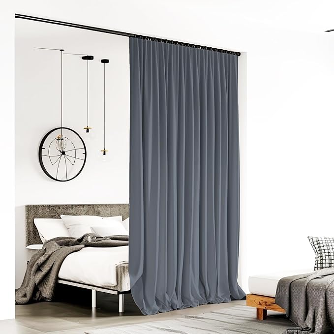 Room Divider Curtains for Ceiling Track Rod, 8.3 ft Wide x 9 ft Tall, Dark Grey - Image 2
