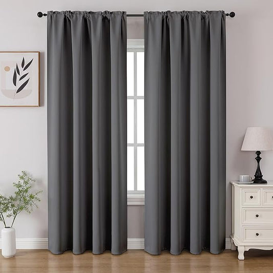 CUCRAF Light Grey Blackout Curtains 96 inch Length 2 Panels Set, Rod Pocket by CUCRAF
