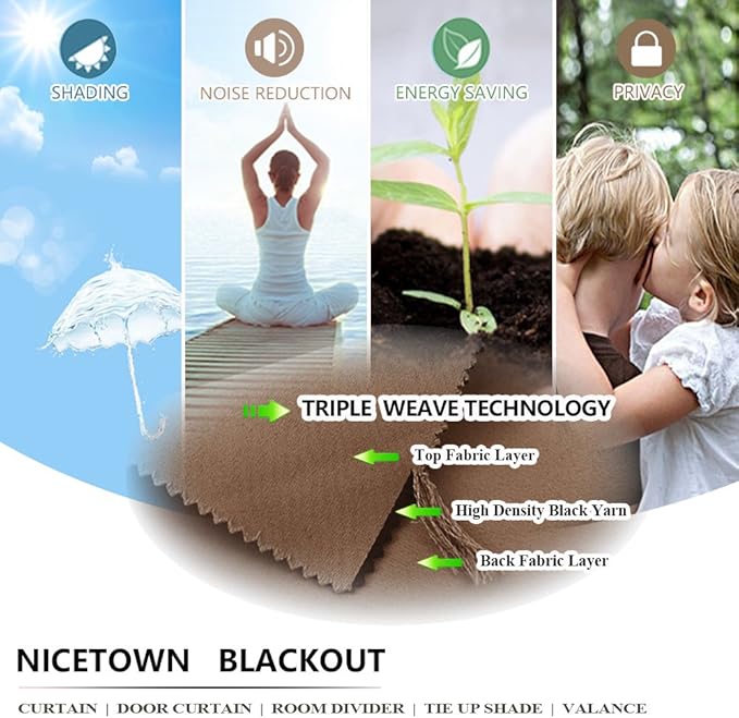 NICETOWN Bedroom Curtain for Patio Room Darkning, Home Decor Thermal Insulated Grommet Top Blackout Indoor Bedroom Vertical Blind/Drape for Garage & Downstairs Window, W84 x L95, 1 PC, Tan