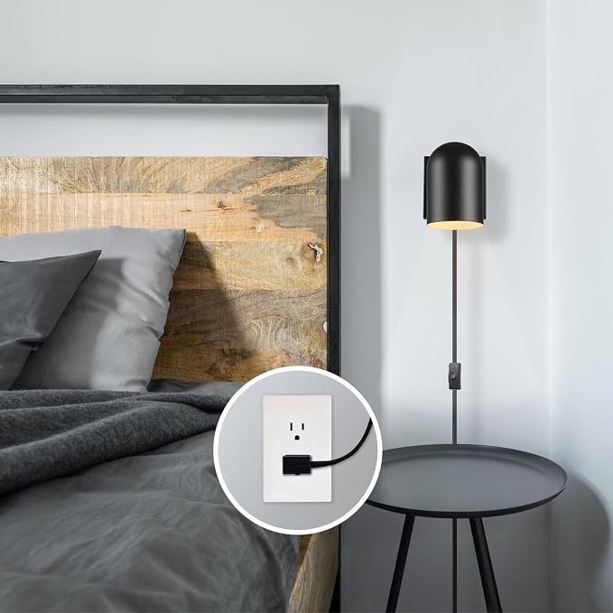 Globe Electric 65000098 1-Light Plug-in or Hardwire Wall Sconce, Matte Black - Image 2