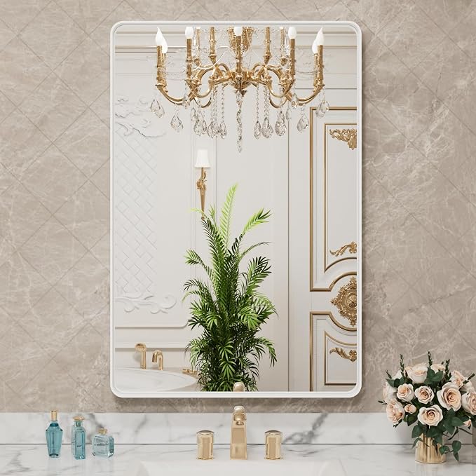 LOAAO 24x36 Inch White Metal Framed Bathroom Mirror - Image 7