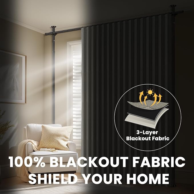 100% Blackout Room Divider Curtains Sets Grey W100 x L96 in 1 Panel No Drill - Image 5