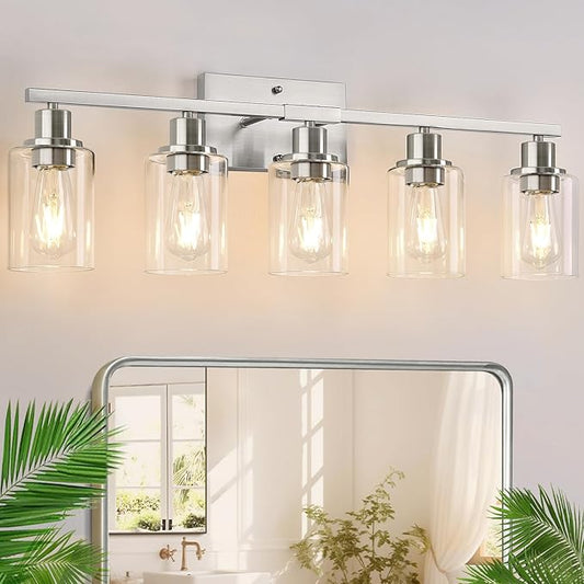 Indoi 5-Light Bathroom Light Fixtures, Brushed Nickel Bathroom Vanity Light by Indoibrightenyourbathroom