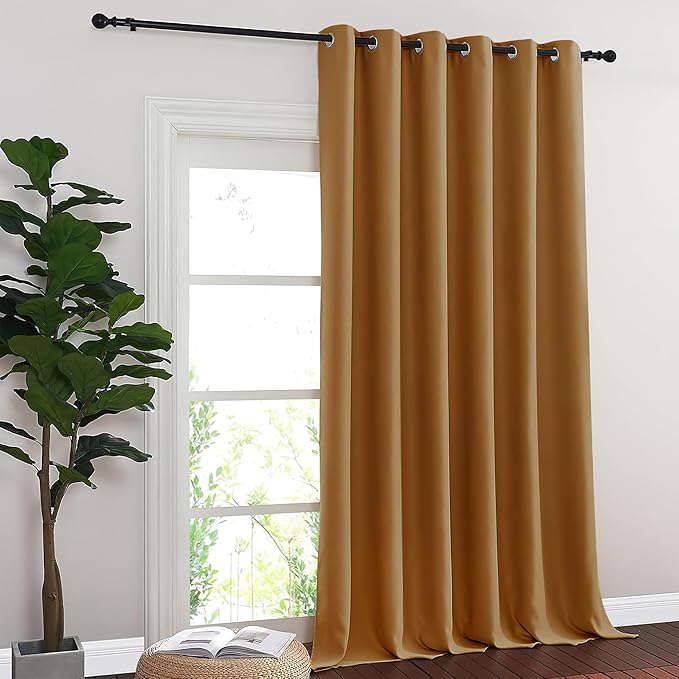 NICETOWN Room Divider Curtain 132 Inches Long, Wide Blackout Sliding Door Curtain for Bedroom, Room Darkening Privacy Window Curtain for Patio Door (1 Panel Set, Gold Brown, 80 x 132 Inch)