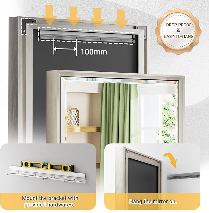 Brushed Nickel Bathroom Mirror, 22x30 Inch Beveled Framed Bathroom Mirror - Image 5