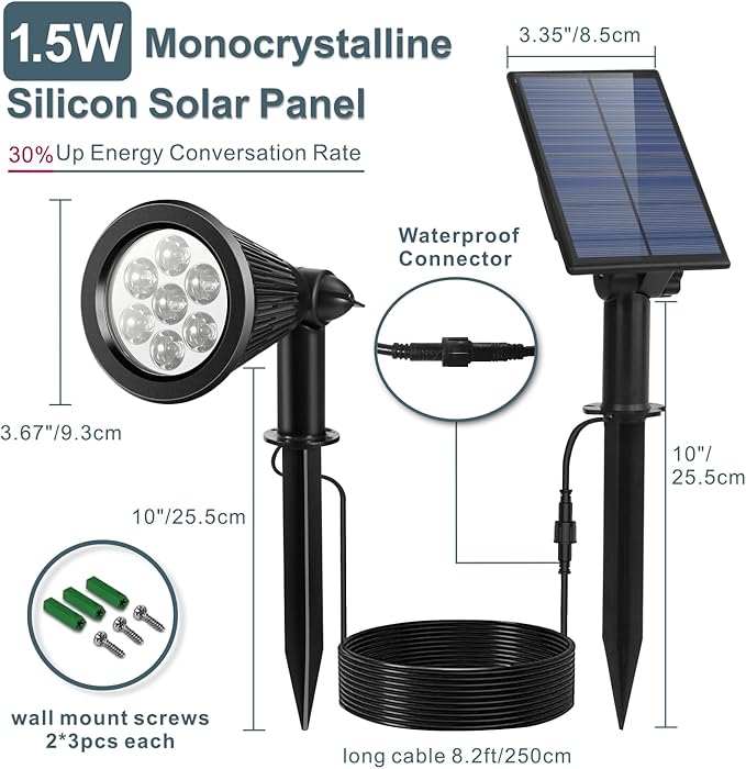 Spotlights Outdoor Solar for Flag Pole, Bright 7-LED Solar Spot Light with Separate Panel Waterproof, Dusk-to-Dawn Flagpole Light, Adjustable Landscape Ground Wall Lighting for Yard Garden(Warm White)