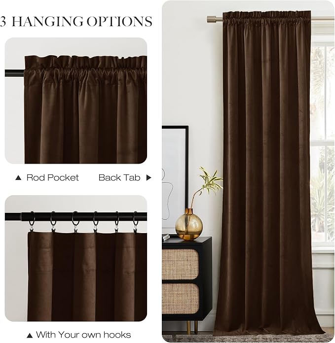 NICETOWN Brown Velvet Curtains 108 inches Long 2 Panel - Image 8