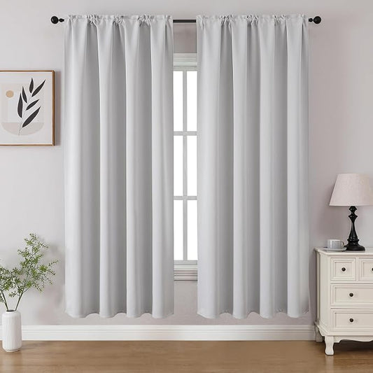 CUCRAF Grayish White Blackout Curtains 63 inch Length 2 Panels Set, Rod Pocket by CUCRAF