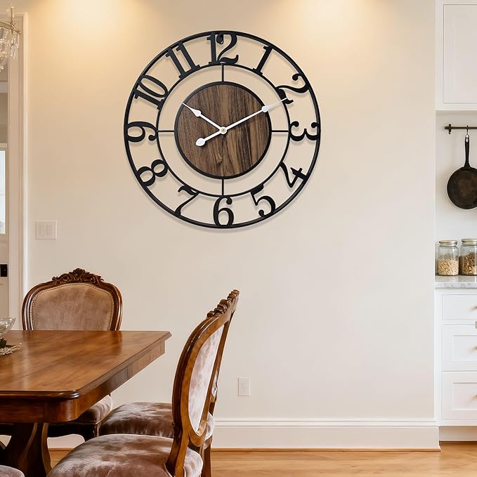 Large Metal Wall Clock, 24 Inch Retro Decorative Silent, Non Ticking, Battery - Image 4