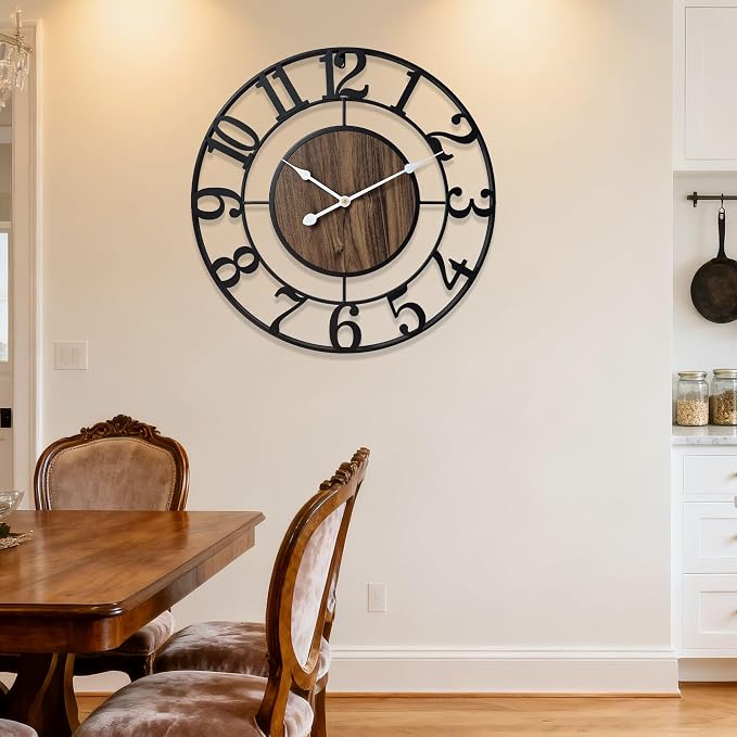 Large Metal Wall Clock, 20 Inch Retro Decorative Silent, Non Ticking, Battery - Image 4