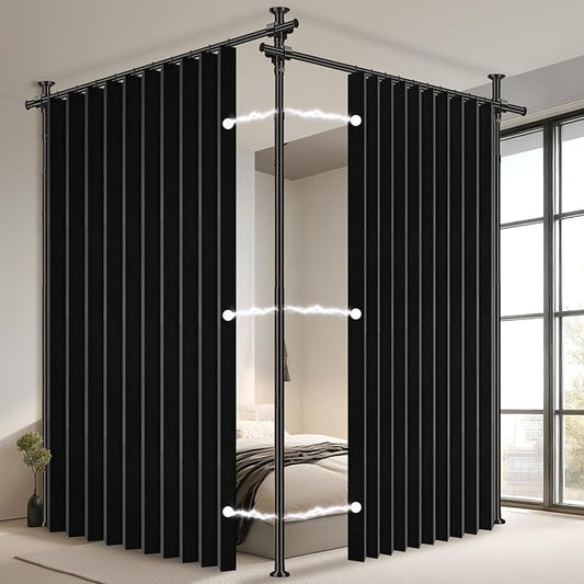 100% Blackout Room Divider Curtains Sets Black 2 Panels W100 x L84in No Drill by AJAZZ