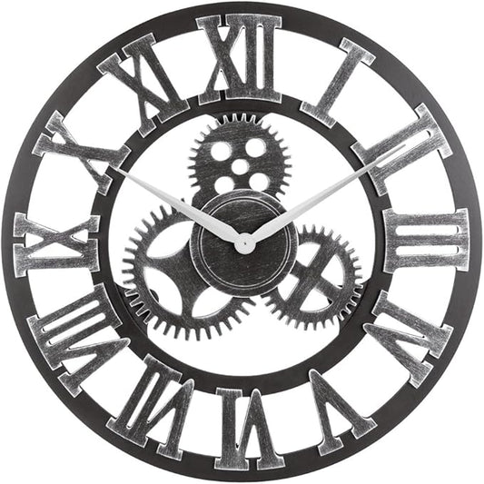 33" Roman Silver Noiseless Silent Gear Wall Clock by OldtownClocks