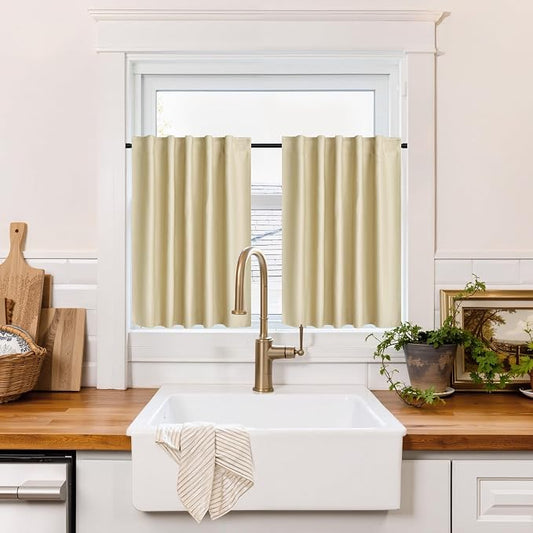 RYB HOME 100% Blackout Basement Curtains 30 inches Long, Heat & UV Blocking by RYBHOME