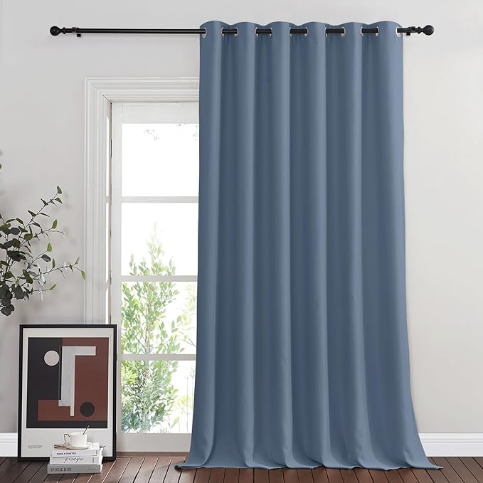 NICETOWN Blackout Sliding Glass Door Curtains, Room Darkening Thermal Insulated Curtains for Living Room Bedroom, Extra Wide Window Drapes, 1 Panel, W80 x L118, Stone Blue