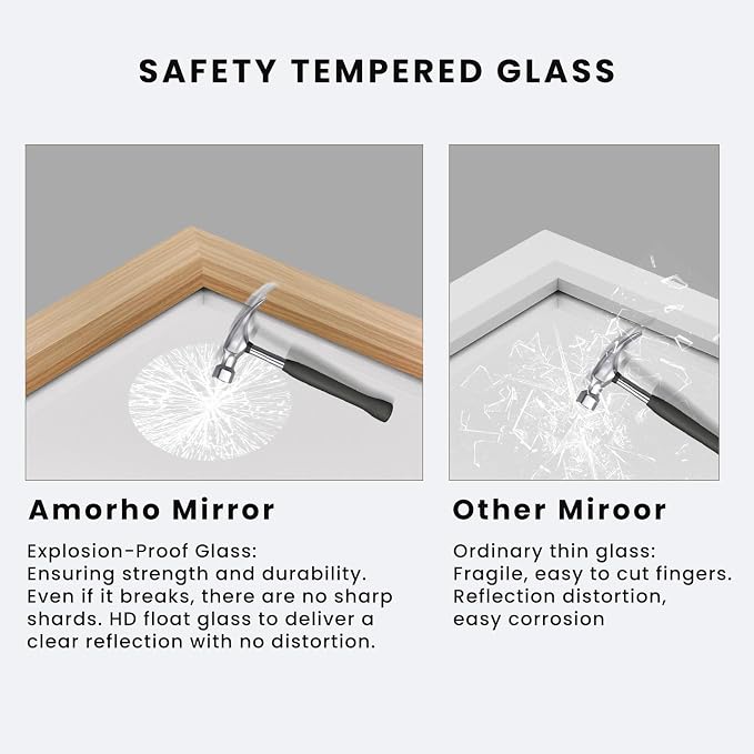 Amorho Bathroom Mirror for Wall, 48X32 Inch Oak Wood Grain Metal Framed Mirror - Image 3