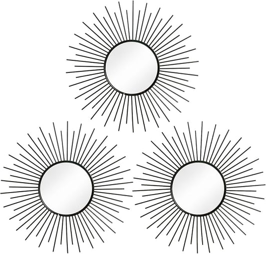 3 Pack Metal Mirrors for Wall Sunburst Wall Mirrors Home Décor Decorative by Uaussi