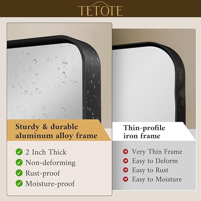 TETOTE 60 x 36 Inch Bathroom Mirror, Matte Black Metal Frame Modern Farmhouse - Image 2