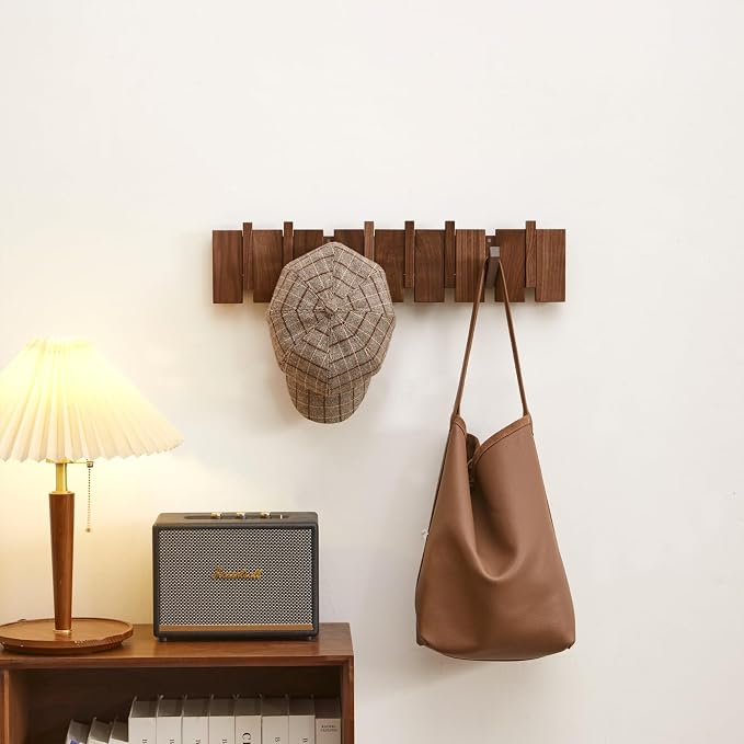 QUELLANCE Wood Coat Rack Wall Mount, Coat Hooks Hanger Wall Mounted, Heavy Duty - Image 4