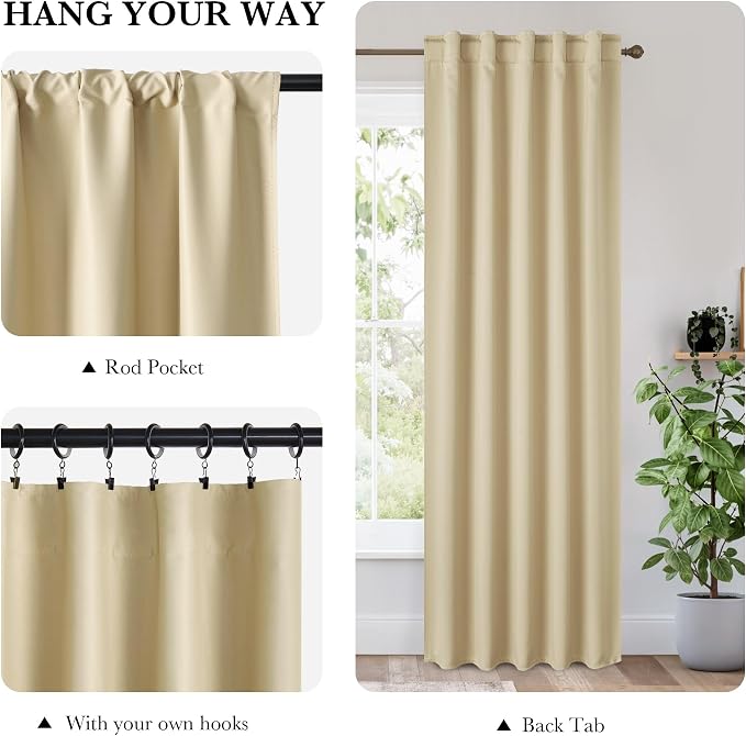 RYB HOME Bedroom Blackout Curtains 63 inches Long, 100% Blackout Thermal - Image 2