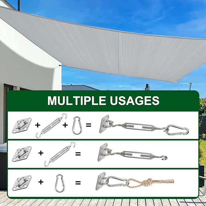 YOFIT 40 Pcs Shade Sail Hardware Kit, 6 Inch Outdoor Sun Sail Accessories, 304 Stainless Steel Turnbuckles & Brackets for Triangle/Rectangle Sails, Patio Canopy Installation Hardware Set Waterproof