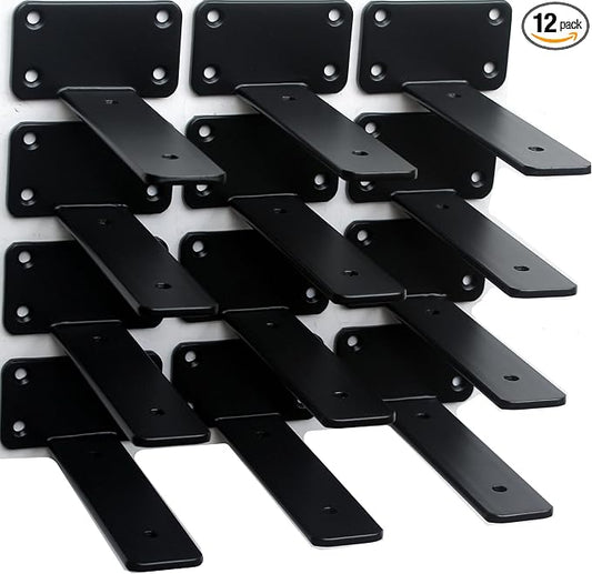 12 Pack - 5 inch Black Hidden L Shelf Bracket Iron Floating Shelf Brackets by MHMYDZ