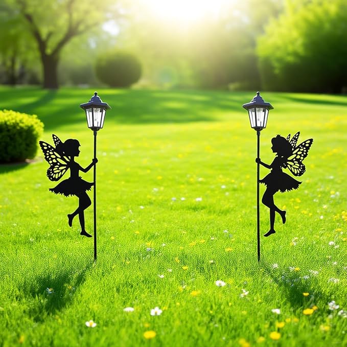 Solar Fairy Garden Stake Decorative Lantern Outdoor Waterproof, 2-Pack Solar Courtyard Lawn Decorative Lights, Outdoor Garden Statue Lights (Multicolour)
