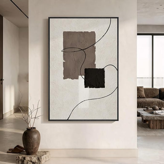 Extra Large Framed Neutral Abstract Wall Art, Vertical Modern Canvas Prints by Cuspin